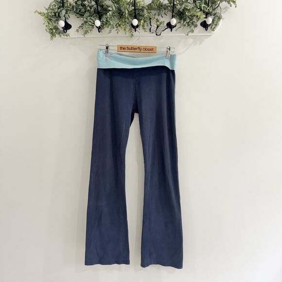Vintage Aerie Y2K Fold over Flare low rise Yoga Pants Medium Blue CP - Picture 1 of 3